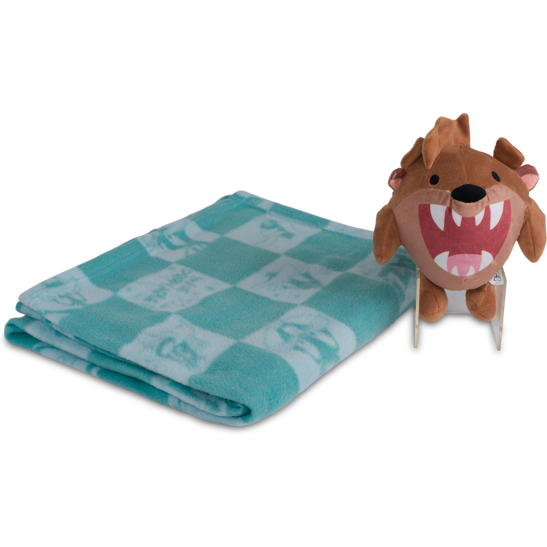 Looney Tunes Bunny Check Throw & Squeaky Pet Pillow Set Dog Plush Toy, Green, 40 x 50-in
