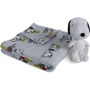 Peanuts Snoopy Snoopy Days Throw & Squeaky Pet Pillow Set Dog Plush Toy, Grey, 40 x 50-in
