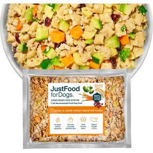 JustFoodForDogs Turkey & Whole Wheat Macaroni Recipe Frozen Human-Grade Fresh Dog Food, 18-oz pouch, case of 21