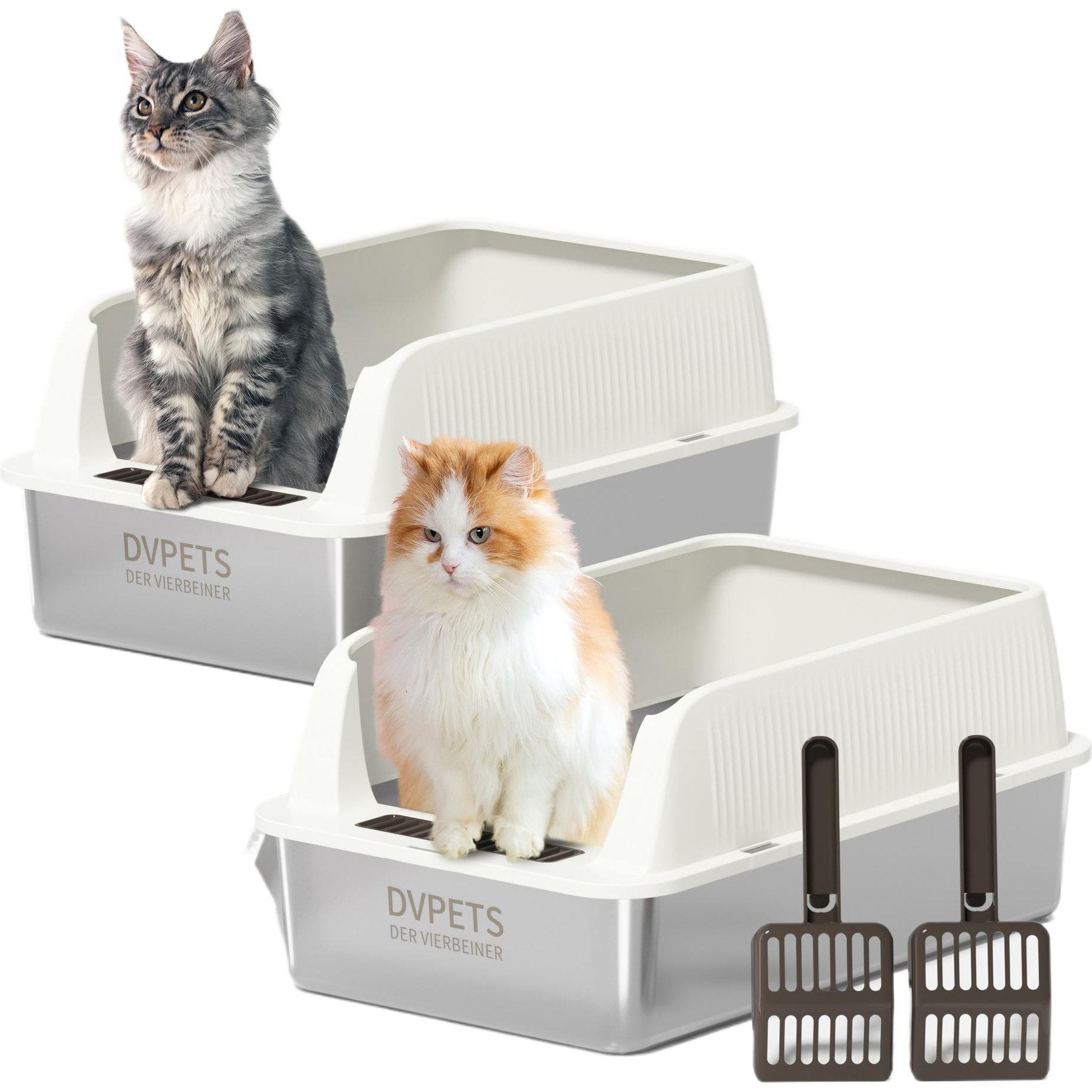 DVPETS High Sided Open-Top Stainless Steel Multi-Cat Litter Box, X-Large: 23-in, Ivory White, 2 count