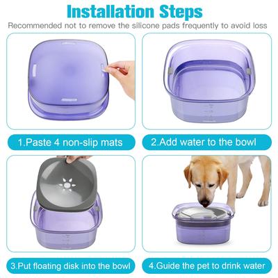 Show full view: UPSKY Spill Proof, No Splash Non-Skid Plastic Slow Feeder Dog & Cat Water Bowl, 2-L, Purple slide 7 of 9