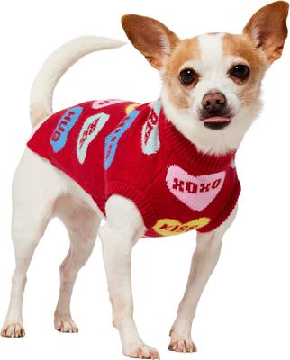 Show full view: Frisco Valentine's Conversation Candy Heart Dog & Cat Sweater, X-Small slide 2 of 11