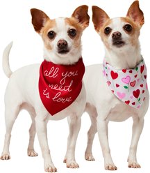 Frisco Valentine's Floral Heart & All You Need is Love Dog & Cat Reversible Bandana, X-Small/Small