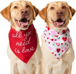 Frisco Valentine's Floral Heart & All You Need is Love Dog & Cat Reversible Bandana, X-Large/XX-Large