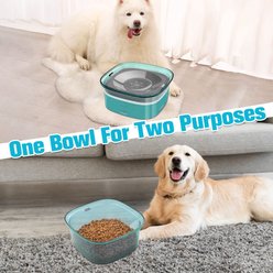 UPSKY Spill Proof, No Splash Non-Skid Plastic Slow Feeder Dog & Cat Water Bowl, 2-L, Green slide 2 of 8