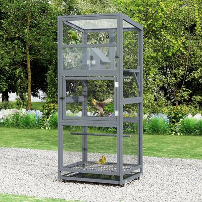 Show full view: Coziwow Upgraded Aviary On Wheels Wood Bird Cage, Gray, 68-in slide 8 of 11