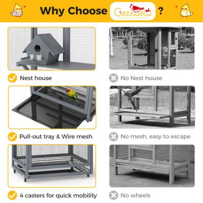 Show full view: Coziwow Upgraded Aviary On Wheels Wood Bird Cage, Gray, 68-in slide 7 of 11