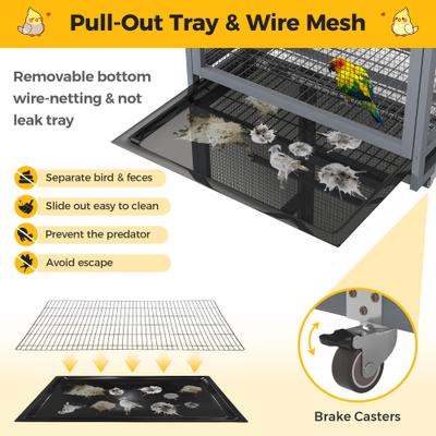Show full view: Coziwow Upgraded Aviary On Wheels Wood Bird Cage, Gray, 68-in slide 5 of 11