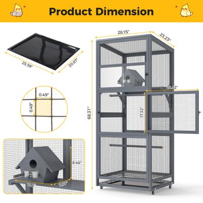 Show full view: Coziwow Upgraded Aviary On Wheels Wood Bird Cage, Gray, 68-in slide 6 of 11