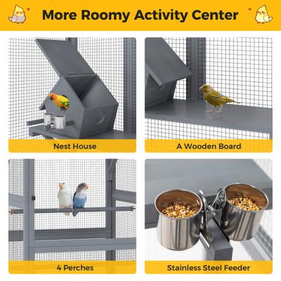 Show full view: Coziwow Upgraded Aviary On Wheels Wood Bird Cage, Gray, 68-in slide 4 of 11