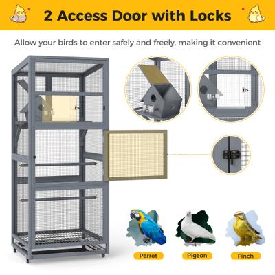 Show full view: Coziwow Upgraded Aviary On Wheels Wood Bird Cage, Gray, 68-in slide 3 of 11