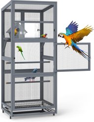 Coziwow Upgraded Aviary On Wheels Wood Bird Cage, Gray, 68-in