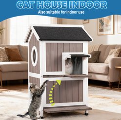FunXplore 2 Story Wooden Outdoor Cat House, Grey slide 2 of 7
