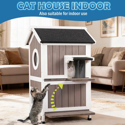 Show full view: FunXplore 2 Story Wooden Outdoor Cat House, Grey slide 7 of 8