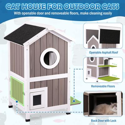 Show full view: FunXplore 2 Story Wooden Outdoor Cat House, Grey slide 5 of 8