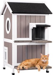 FunXplore 2 Story Wooden Outdoor Cat House, Grey
