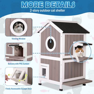 Show full view: FunXplore 2 Story Wooden Outdoor Cat House, Grey slide 4 of 8