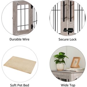 Unipaws Wooden Wire Furniture End Table Dog Crate, Weathered Gray, Large