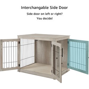 Unipaws Wooden Wire Furniture End Table Dog Crate, Weathered Gray, Large