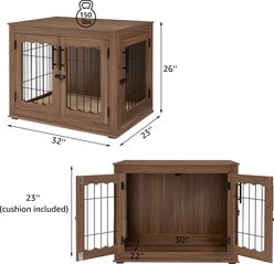Unipaws Wooden Wire Furniture End Table Dog Crate, Walnut, Medium slide 2 of 7