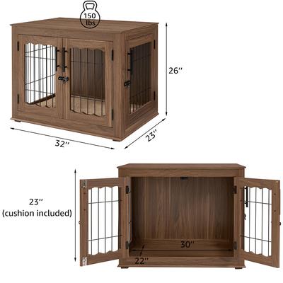 Show full view: Unipaws Wooden Wire Furniture End Table Dog Crate, Walnut, Medium slide 4 of 8