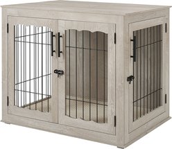 Unipaws Wooden Wire Furniture End Table Dog Crate, Weathered Gray, Large