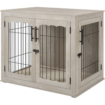 Unipaws Unipaws Wooden Wire Furniture End Table Dog Crate, Weathered Gray, Large