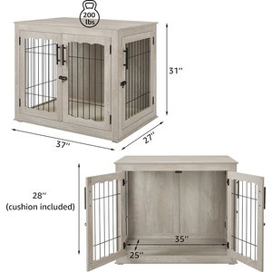Unipaws Wooden Wire Furniture End Table Dog Crate, Weathered Gray, Large