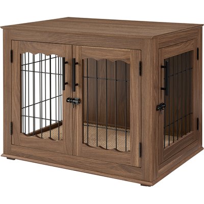 Unipaws Unipaws Wooden Wire Furniture End Table Dog Crate, Walnut, Medium