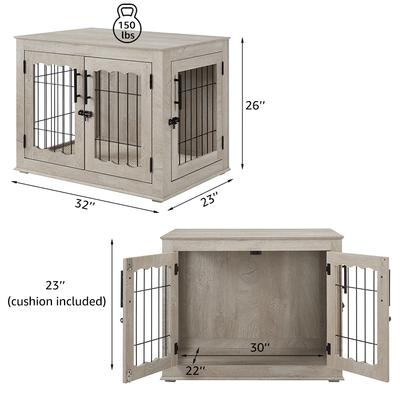 Show full view: Unipaws Wooden Wire Furniture End Table Dog Crate, Weathered Gray, Medium slide 3 of 7