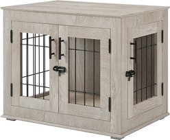 Unipaws Wooden Wire Furniture End Table Dog Crate, Weathered Gray, Small