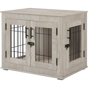 Unipaws Wooden Wire Furniture End Table Dog Crate, Weathered Gray, Small