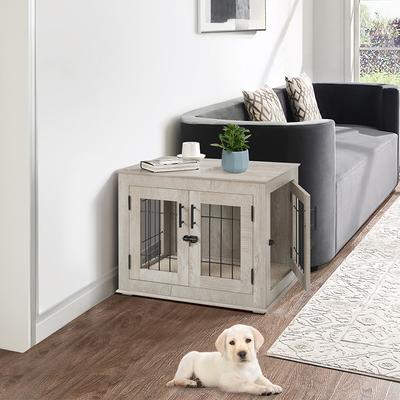 Show full view: Unipaws Wooden Wire Furniture End Table Dog Crate, Weathered Gray, Small slide 2 of 7