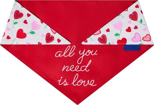 Show full view: Frisco Valentine's Floral Heart & All You Need is Love Dog & Cat Reversible Bandana, Medium/Large slide 4 of 9