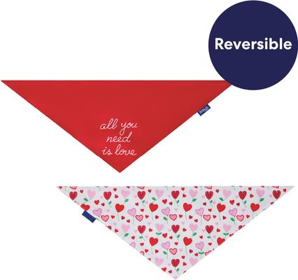 Show full view: Frisco Valentine's Floral Heart & All You Need is Love Dog & Cat Reversible Bandana, Medium/Large slide 3 of 9