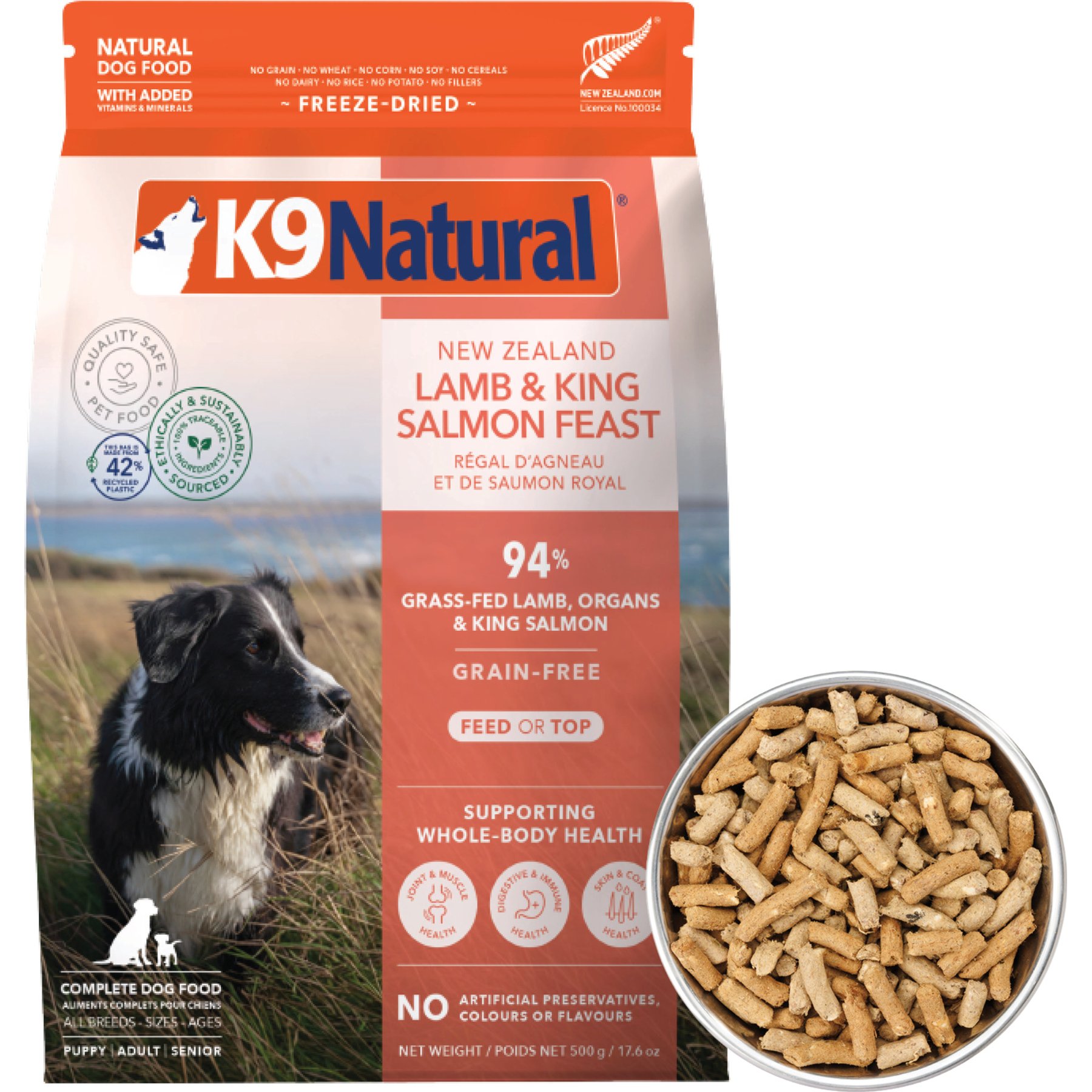 K9 Natural Lamb & King Salmon Grain-Free Freeze-Dried Dog Food, 1.1-lb bag