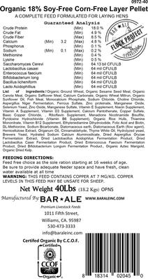 Show full view: Bar ALE Organic 18% Protein Soy & Corn-Free Layer Mini Pellet Chicken Feed, 40-lb bag slide 3 of 5