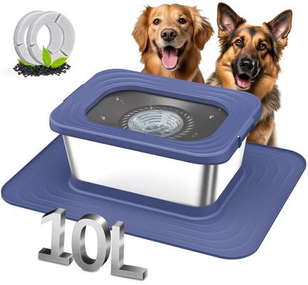 Show full view: Decflow 10-L Stainless Steel No Spill Anti-Splash Dog Water Bowl with XX-Large Silicone Mat, Blue slide 2 of 10