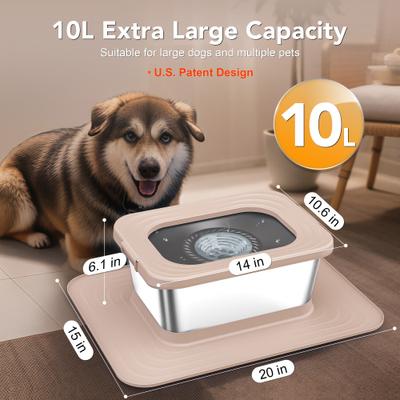 Show full view: Decflow 10-L Stainless Steel No Spill Anti-Splash Dog Water Bowl with XX-Large Silicone Mat, Beige slide 3 of 10