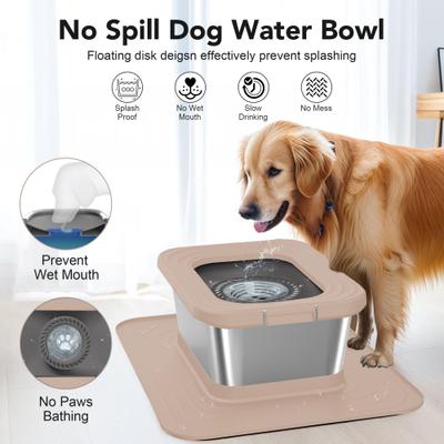 Show full view: Decflow 10-L Stainless Steel No Spill Anti-Splash Dog Water Bowl with XX-Large Silicone Mat, Beige slide 4 of 10