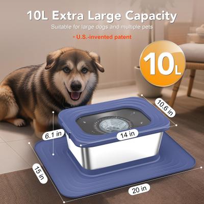 Show full view: Decflow 10-L Stainless Steel No Spill Anti-Splash Dog Water Bowl with XX-Large Silicone Mat, Blue slide 3 of 10