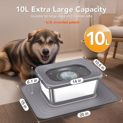 Show full view: Decflow 10-L Stainless Steel No Spill Anti-Splash Dog Water Bowl with XX-Large Silicone Mat, Grey slide 3 of 10