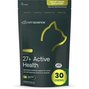 VetriScience Nu Cat Senior 27+ Active Health Fish Flavored Chews Soft Chews Multivitamin for Cats, 30 count