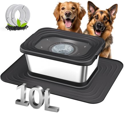 Show full view: Decflow 10-L Stainless Steel No Spill Anti-Splash Dog Water Bowl with XX-Large Silicone Mat, Black slide 2 of 10