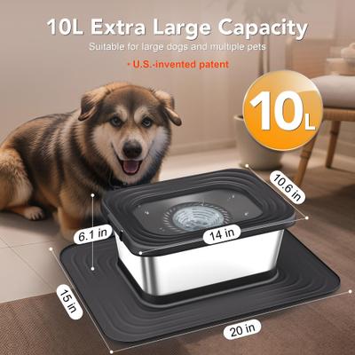 Show full view: Decflow 10-L Stainless Steel No Spill Anti-Splash Dog Water Bowl with XX-Large Silicone Mat, Black slide 3 of 10