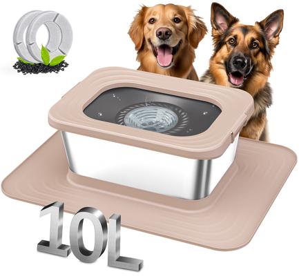 Show full view: Decflow 10-L Stainless Steel No Spill Anti-Splash Dog Water Bowl with XX-Large Silicone Mat, Beige slide 2 of 10