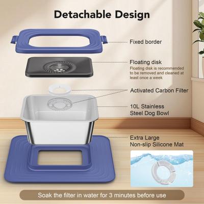 Show full view: Decflow 10-L Stainless Steel No Spill Anti-Splash Dog Water Bowl with XX-Large Silicone Mat, Blue slide 7 of 10