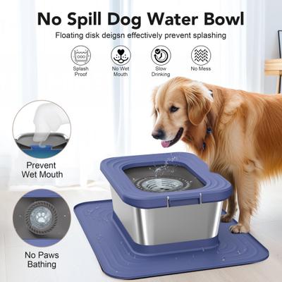 Show full view: Decflow 10-L Stainless Steel No Spill Anti-Splash Dog Water Bowl with XX-Large Silicone Mat, Blue slide 4 of 10