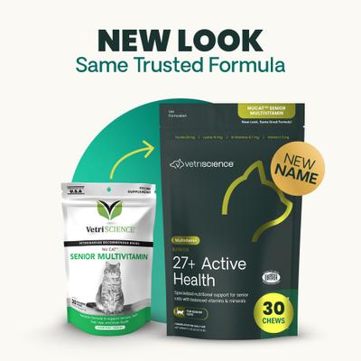 Show full view: VetriScience Nu Cat Senior 27+ Active Health Fish Flavored Chews Soft Chews Multivitamin for Cats, 30 count slide 3 of 11