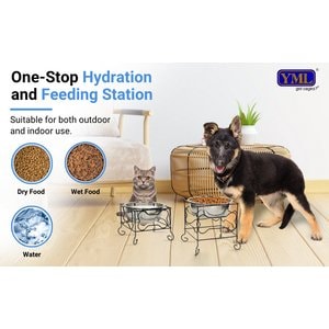 YML Wrought Iron Stand with Stainless Steel Dog Bowl, Medium